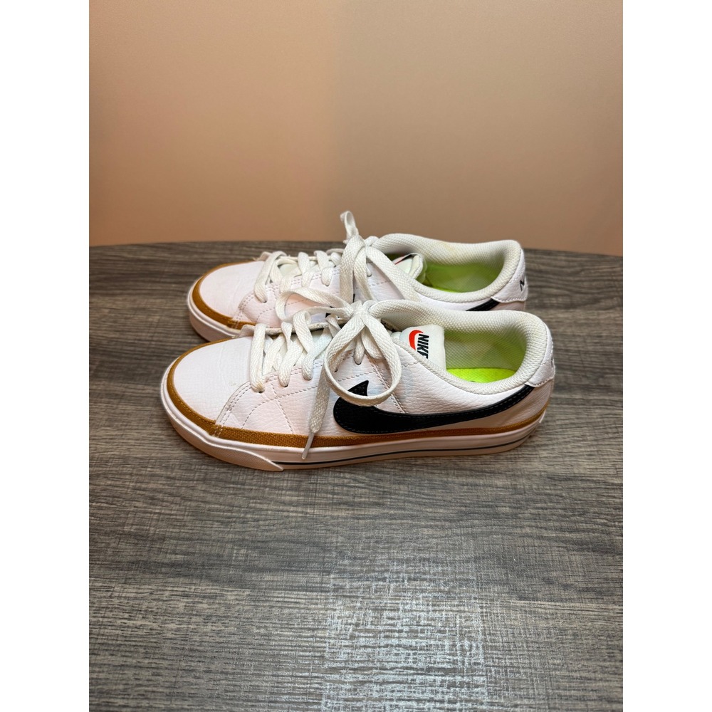 Nike Court Legacy White Black Gold Canvas Trim Low Top Sneakers Women - Picture 5 of 6